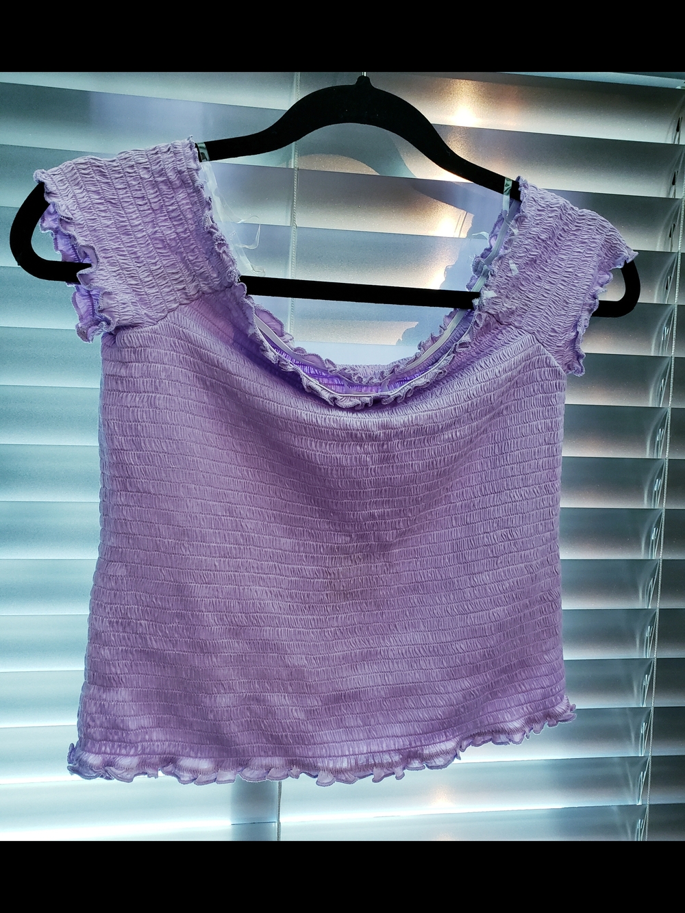 Lavender Lilac Smocked Ruffle-Trim Tank Top